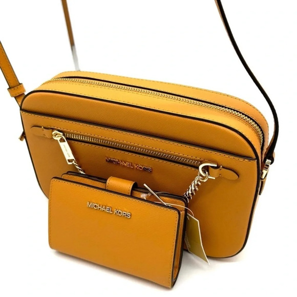 Michael Kors Large EW Crossbody Bag Cider & Medium Bifold Zip Chain Wallet Cider - Picture 10 of 14